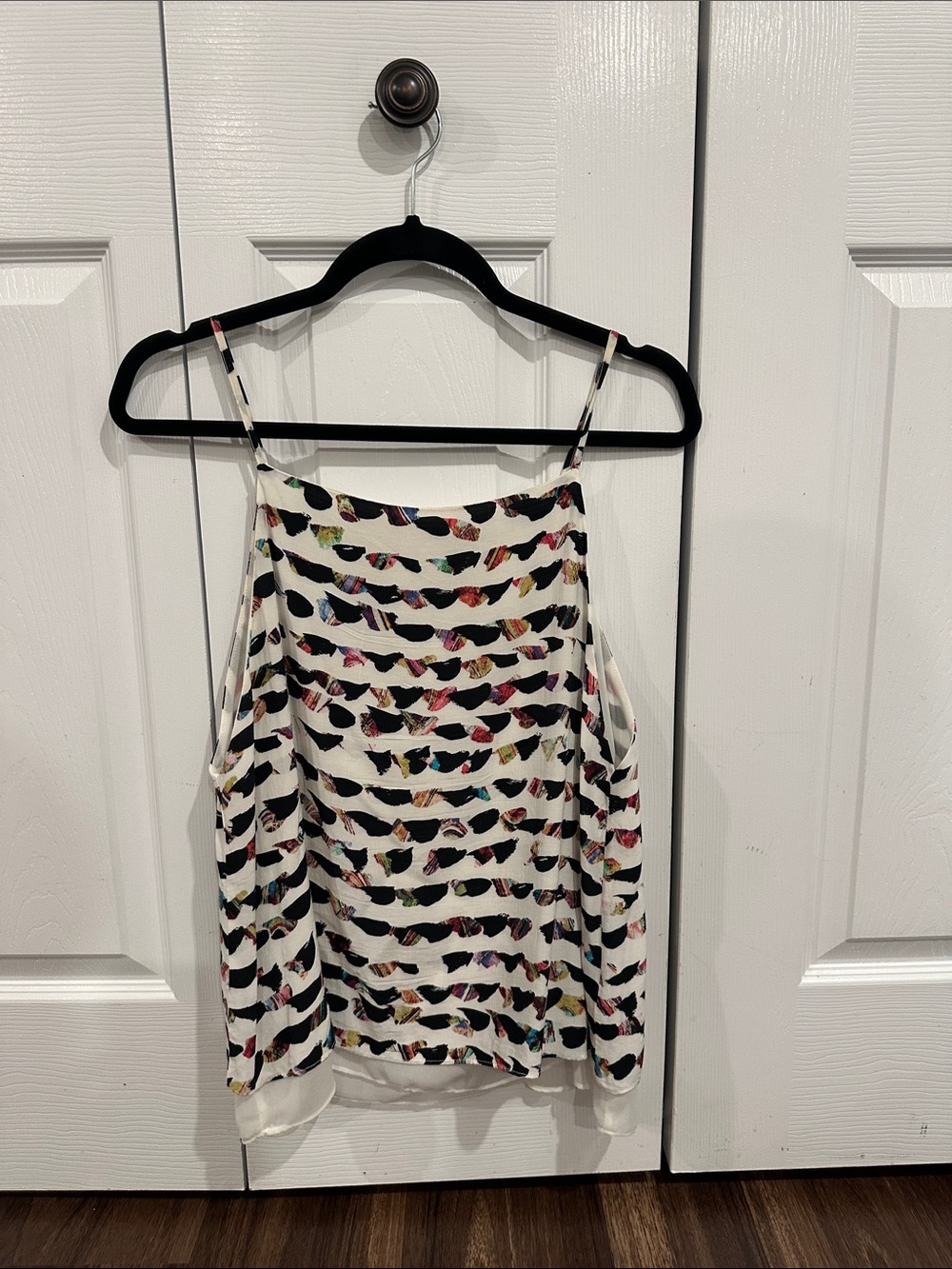H&M White Multi-Color Abstract Print Spaghetti Strap Camisole